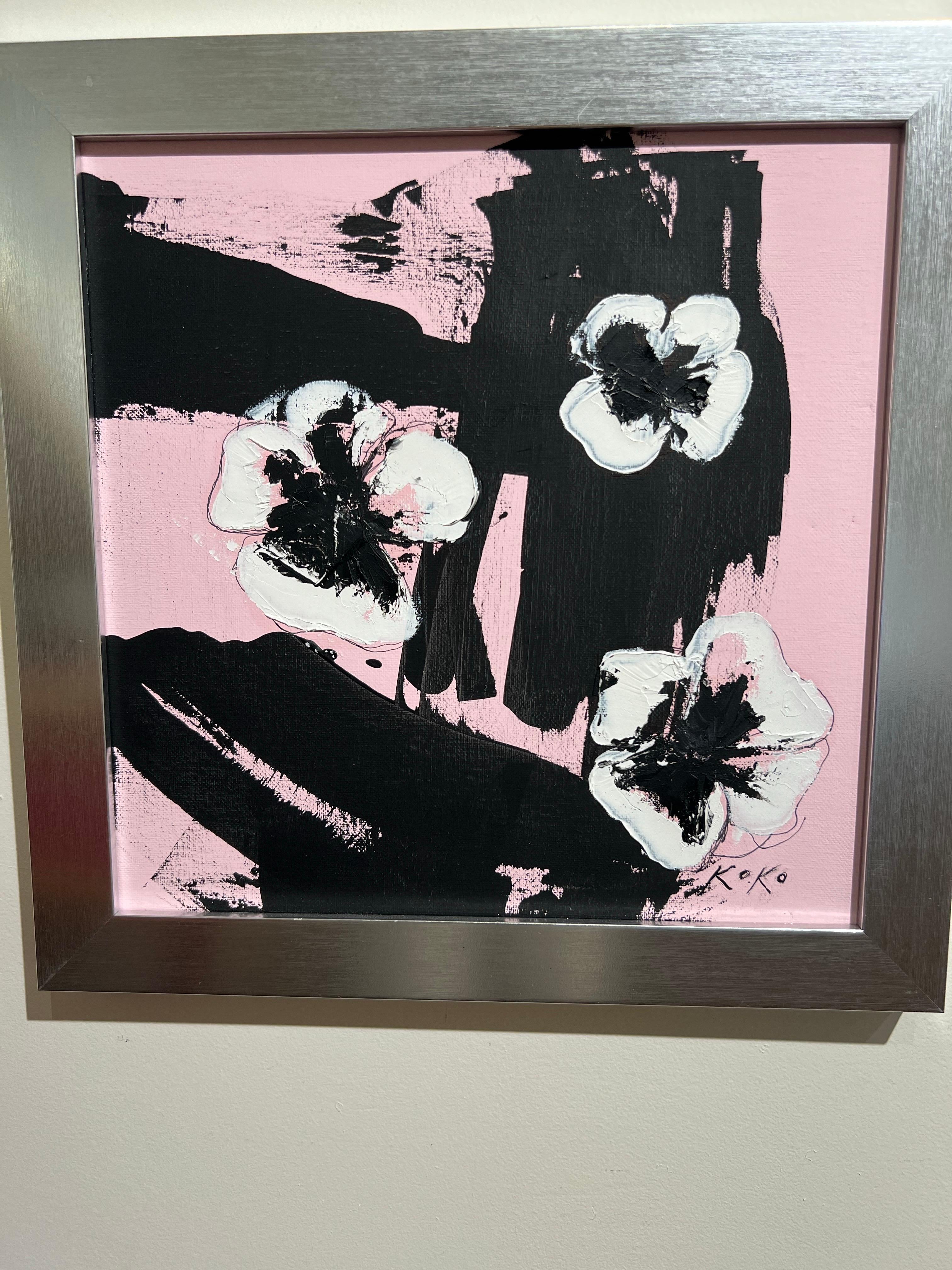 Flores Contemporáneas, Pensamiento Pop en Rosa. Flores de pensamiento. - Painting Expresionismo abstracto de KOKO HOVAGUIMIAN