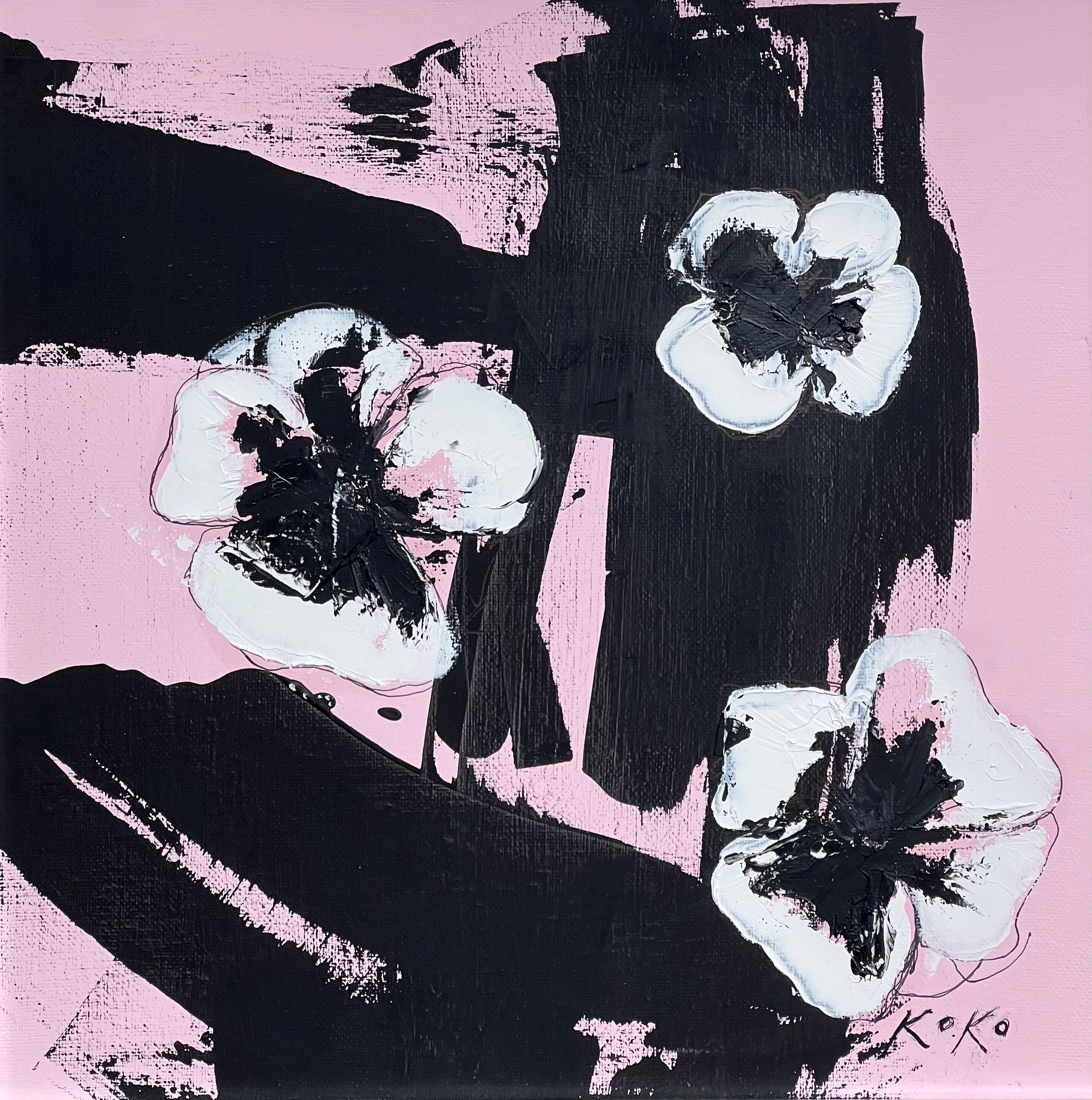Still-Life Painting de KOKO HOVAGUIMIAN - Flores Contemporáneas, Pensamiento Pop en Rosa. Flores de pensamiento.
