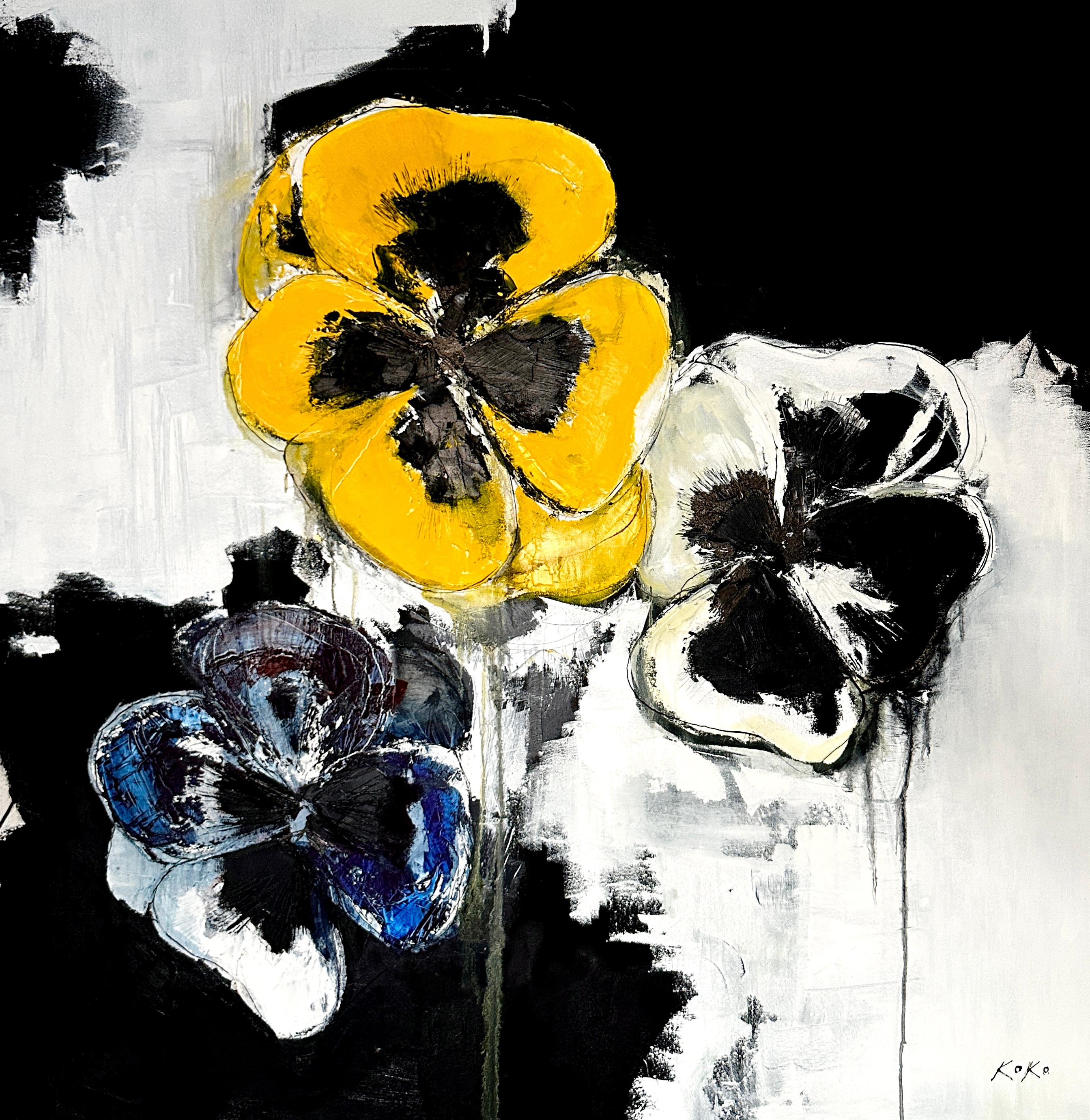 KOKO HOVAGUIMIAN Still-Life Painting - Abstract flowers Pensée, oil painting Pensée, flowers Pensée, Pensée art.