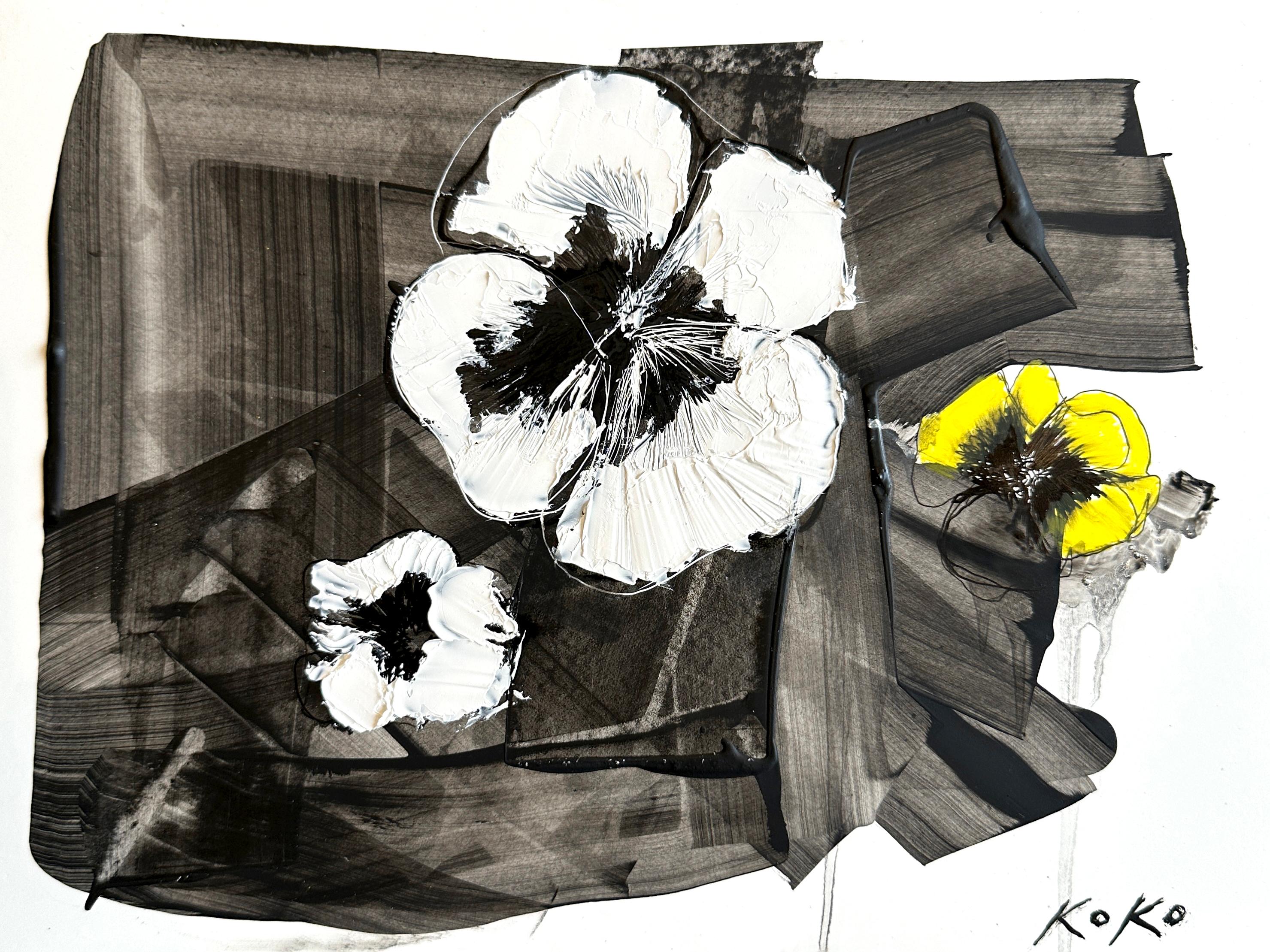KOKO HOVAGUIMIAN Still-Life Painting -  Abstract flowers Pensée, oil painting Pensée, flowers Pensée, yellow Pensée.