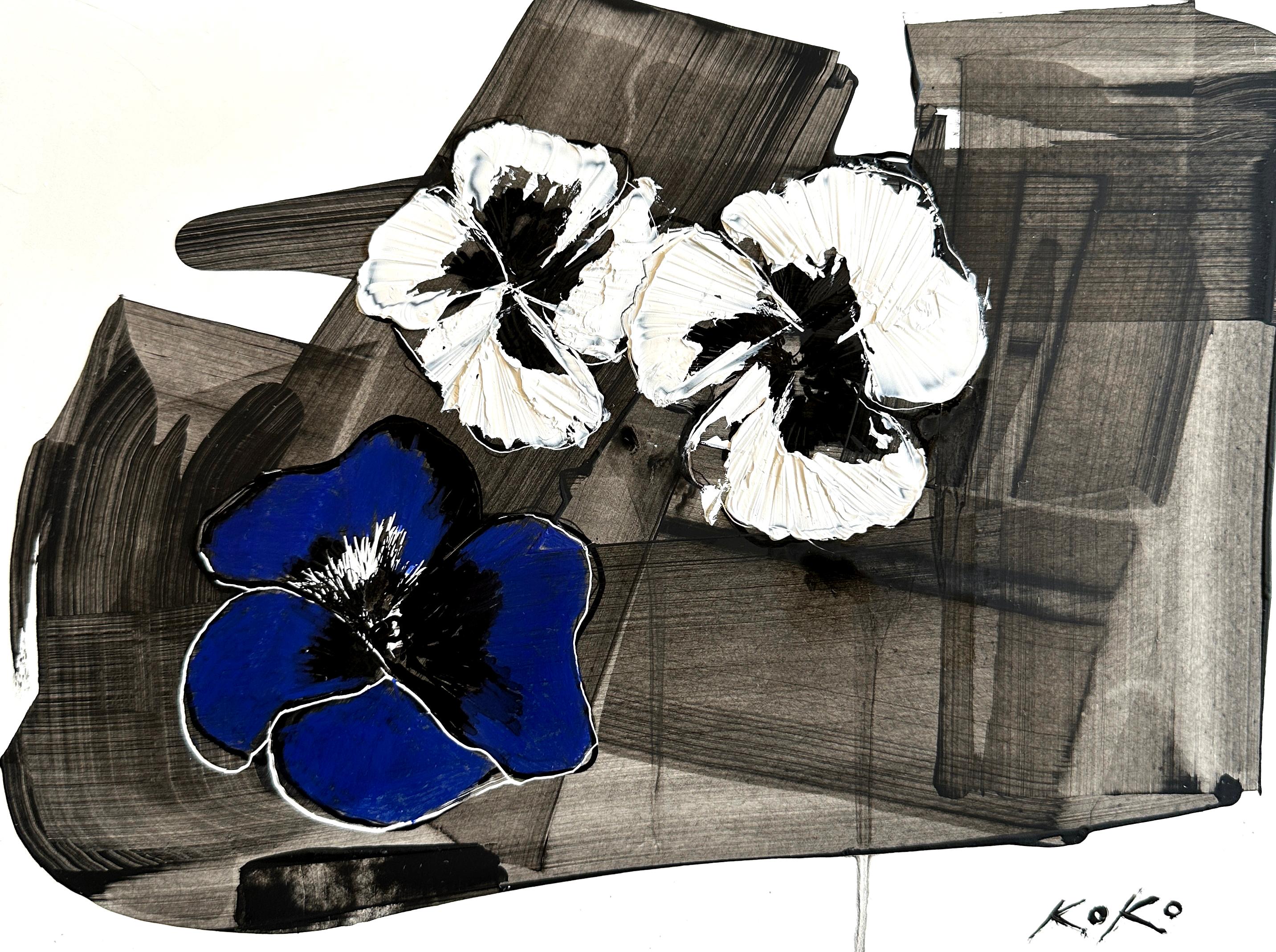 Abstract flowers Pensée, oil painting Pensée, flowers Pensée, blue Pensée. For Sale 1