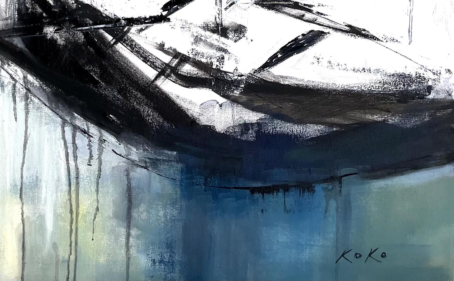Sails at Coastal Town - Abstract Expressionist Painting by KOKO HOVAGUIMIAN