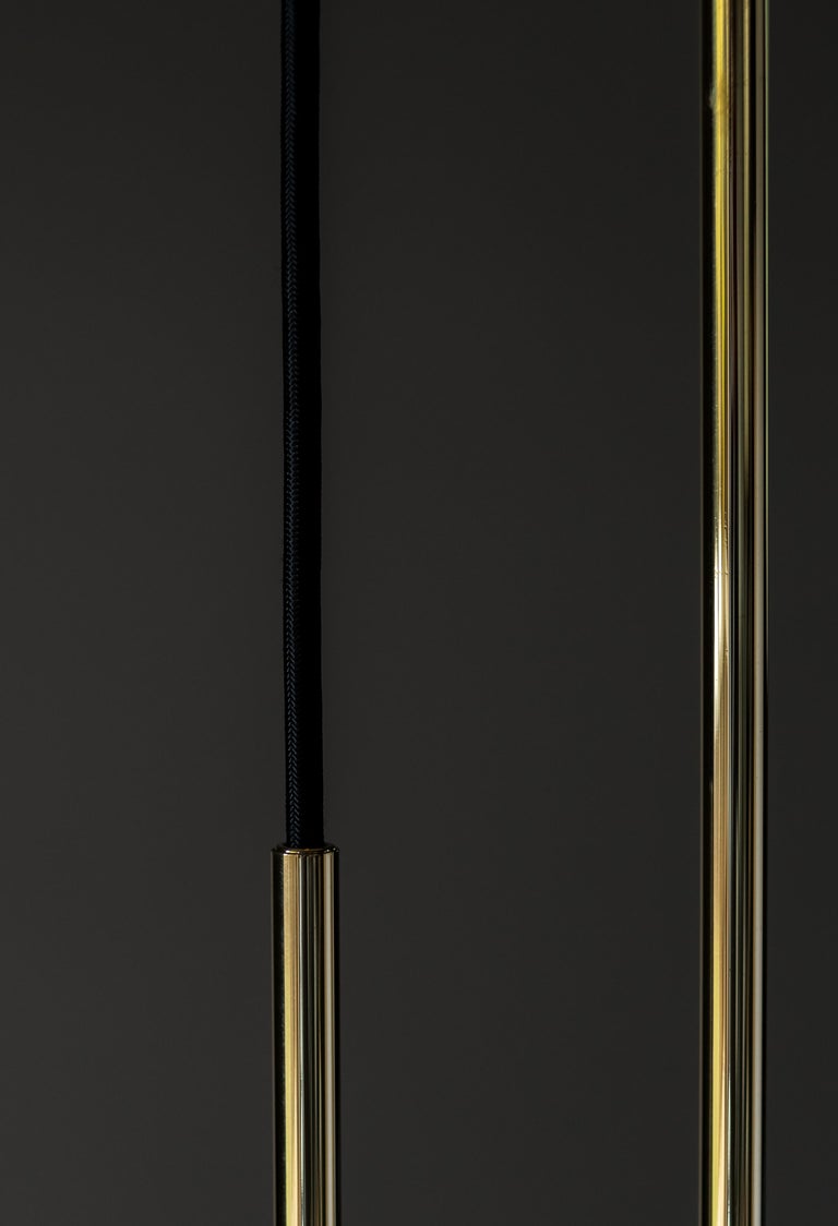Art Deco Koko Modern Pendant Light with Black Cable, Satin Glass & Polished Brass Finish For Sale