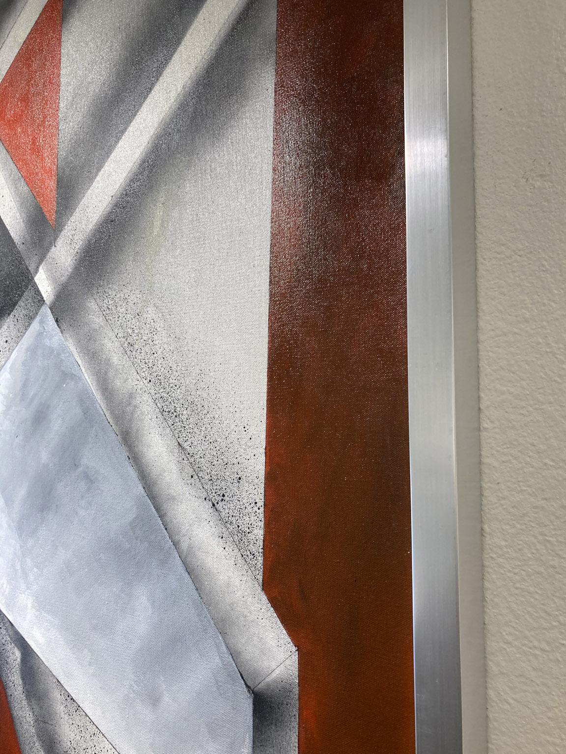 Oblique Construct, Red and Silver. - Abstract Painting by KOKO HOVAGUIMIAN