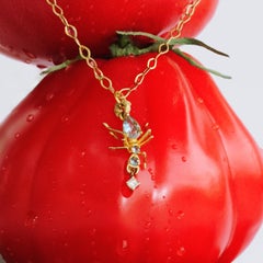 Kokoro Pendant 14K Gold Ant Motif with 0.70 ct Aquamarine & 0.10 ct Diamond