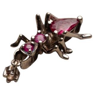 Pre-owned Cocoerow Fine Jewelry Kokoro Stud Earring In 14k White Gold With 0.32 Ct Ruby And 0.23 Ct Diamond