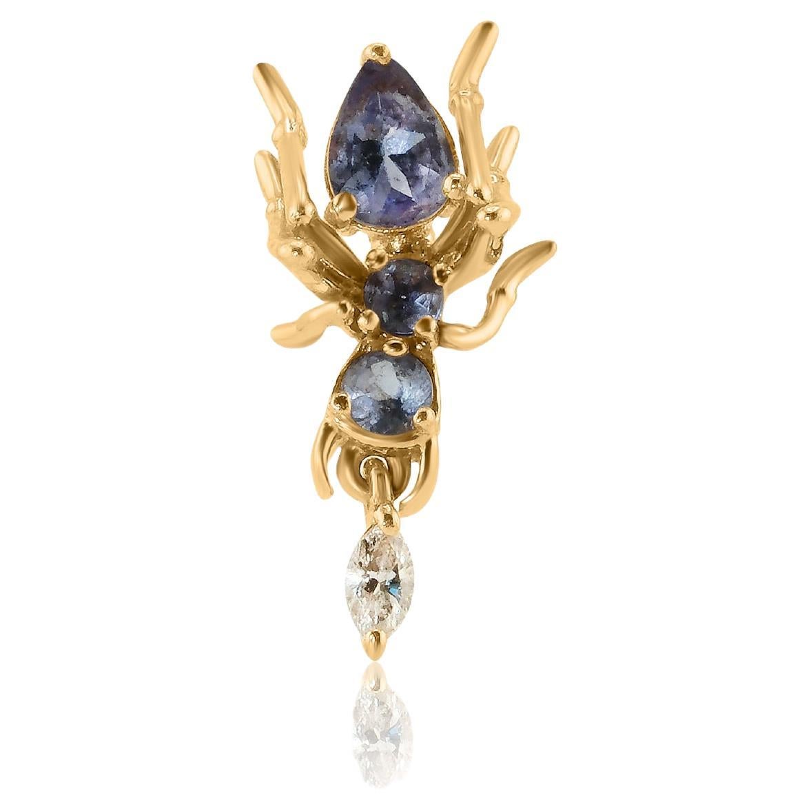 Boucle d'oreille Kokoro en or jaune 14K avec 0.30 ct Tanzanite 0.054 ct Diamant