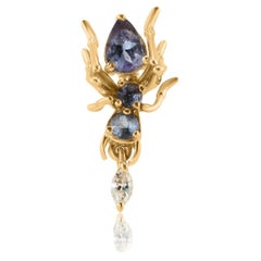 Kokoro Stud Earring in 14K Yellow Gold with 0.30 ct Tanzanite 0.054 ct Diamond