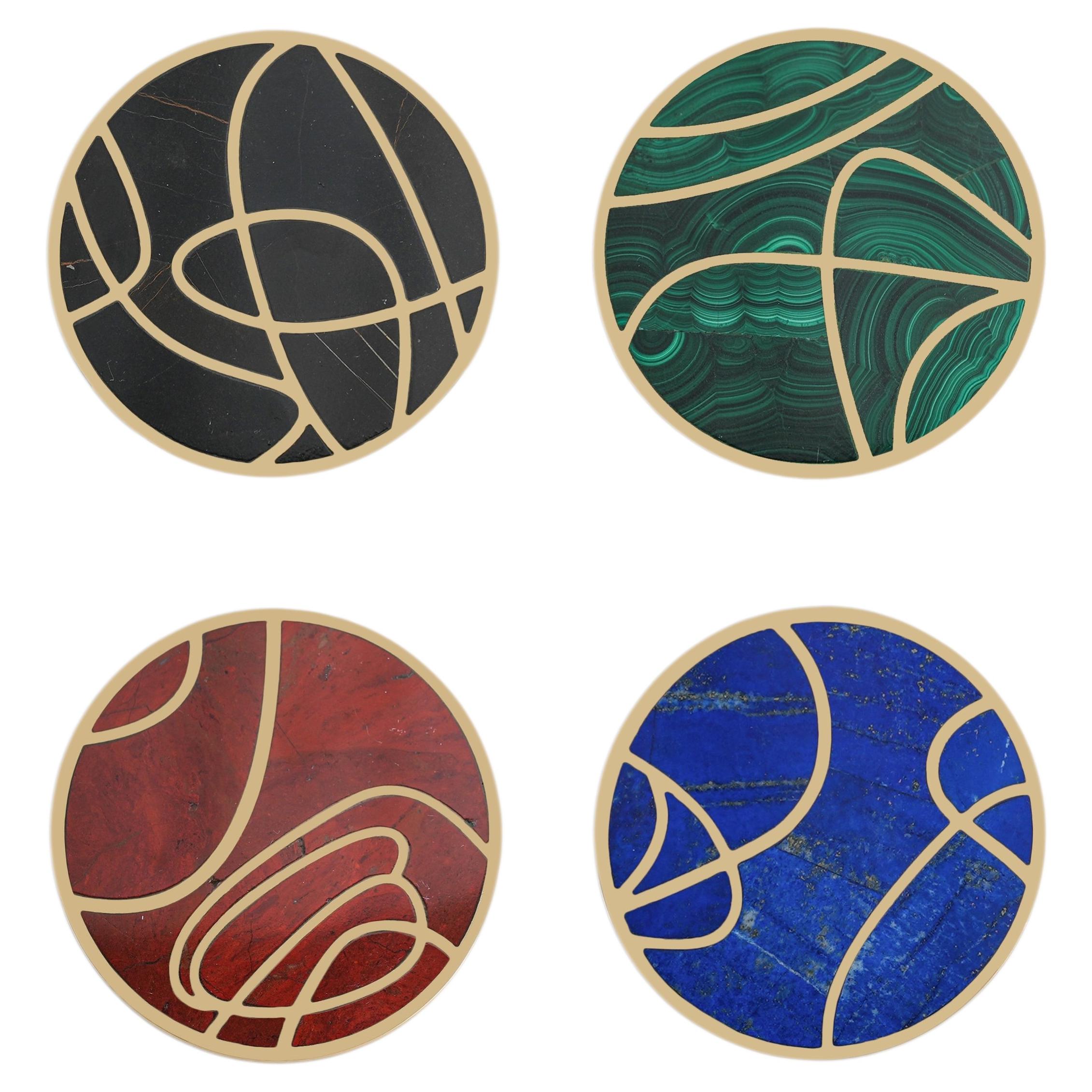 Kolam Coasters - Set of 4 in Brass with Semi Precious Stone For Sale