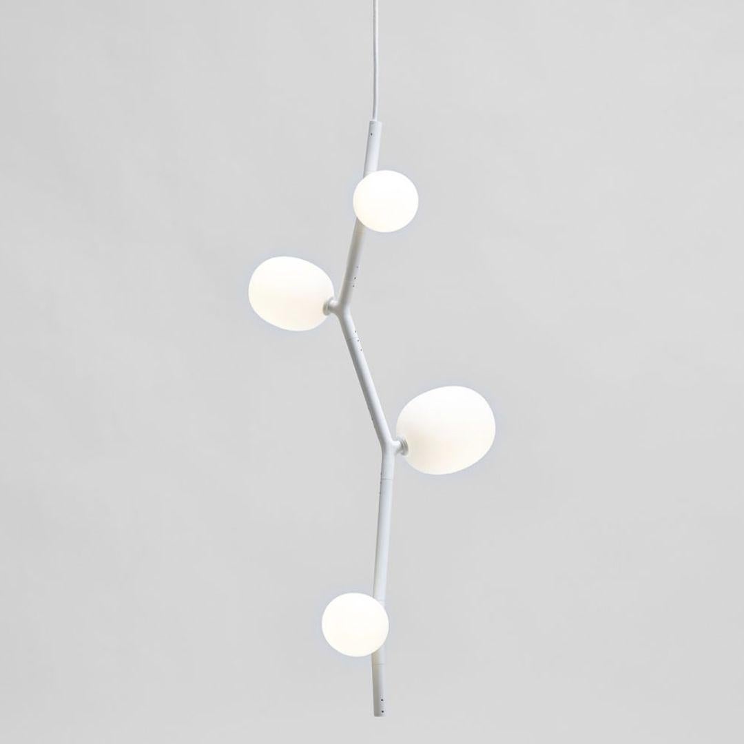 Powder-Coated Koldova 'Ivy Vertical 4' Blown Light Pink Glass Pendant in White for Brokis For Sale