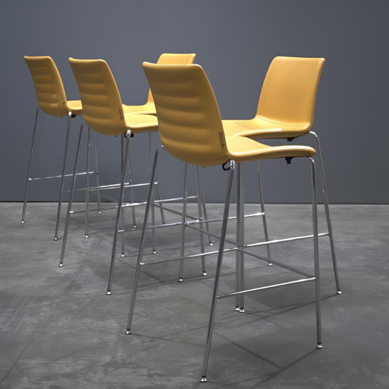 The Koleksiyon Yellow Helen Bar Stool by Studio Kairos showcases a sleek and modern design, perfect for contemporary spaces. The stool features a durable yellow plastic seat with subtle cut-out details, providing both comfort and style. Its