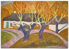Autumn Countryside Landscape Antique House Painting Oil Art by Kolesnik V.