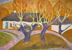 Autumn Countryside Landscape Antique House Painting Oil Art by Kolesnik V.