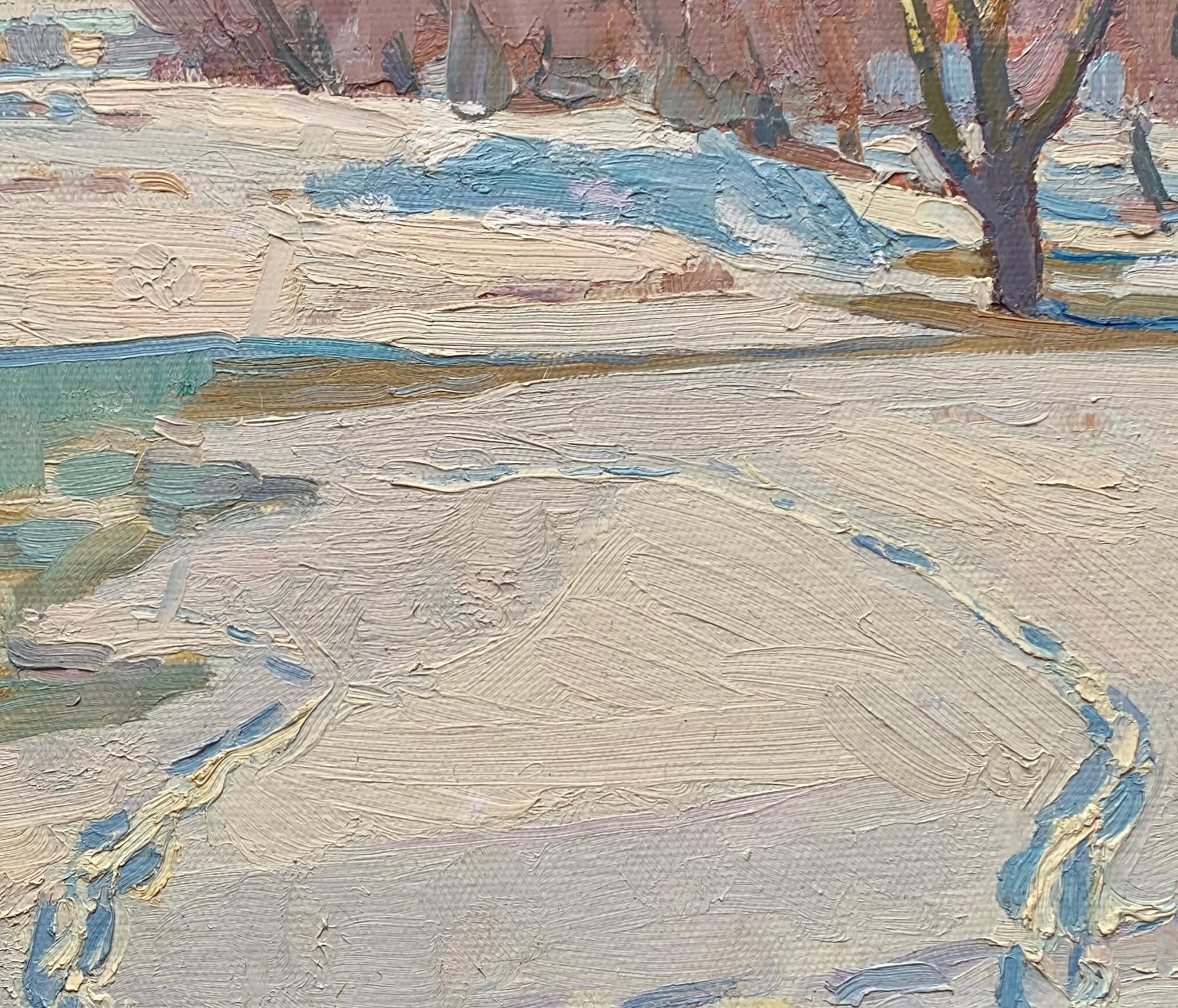 Winter Vintage Landscape Painting Oil Original Snowy Nature Art by Kolesnik V.
This is an original artwork by a well known Soviet Ukrainian artist Kolesnik V.A. (1920 - 1986). This work was painted in 1972 and was signed on the front and back