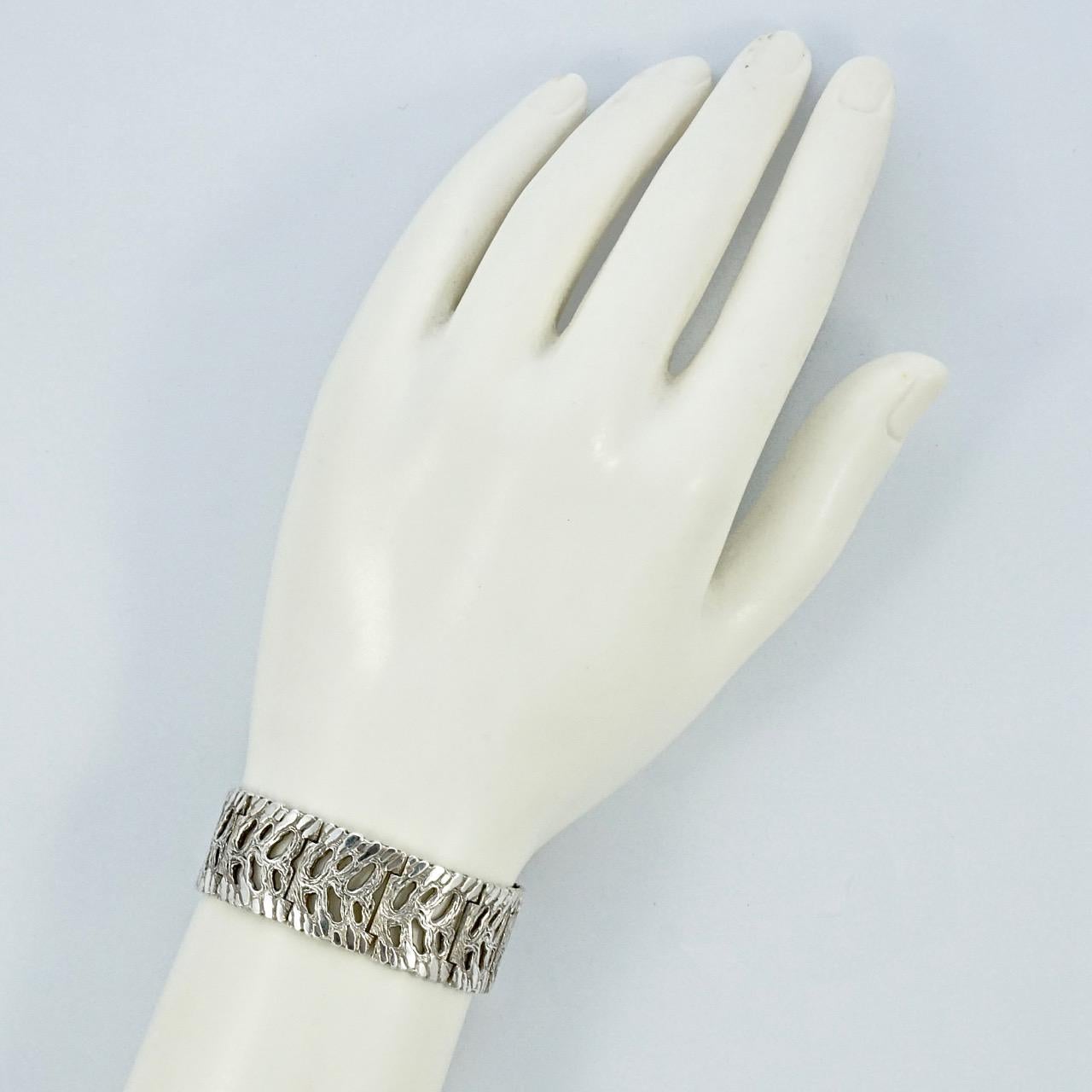 Kollmar & Jourdan Sterling Silver Modernist Panel Link Bracelet 1950s For Sale 3