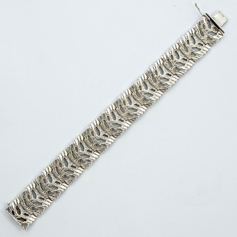 Kollmar and Jourdan Sterling Silver Modernist Panel Link Bracelet circa  1950s For Sale at 1stDibs