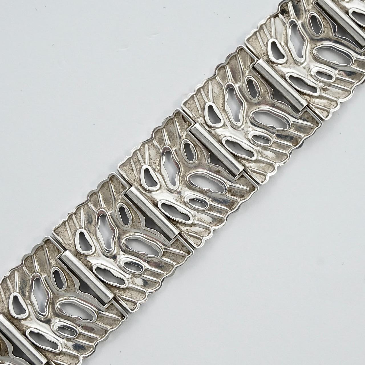 Kollmar & Jourdan Sterling Silver Modernist Panel Link Bracelet 1950s In Good Condition For Sale In London, GB