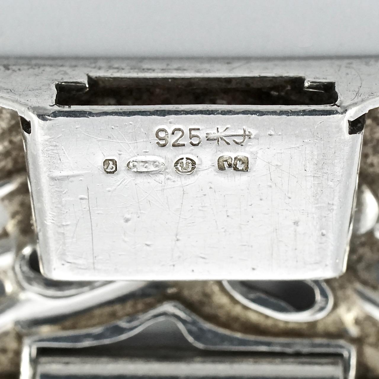 Women's or Men's Kollmar & Jourdan Sterling Silver Modernist Panel Link Bracelet 1950s For Sale