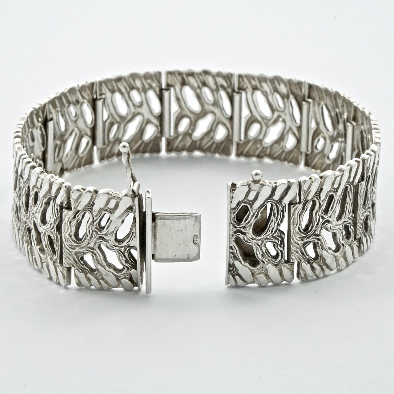 Kollmar & Jourdan Sterling Silver Modernist Panel Link Bracelet 1950s For Sale 1