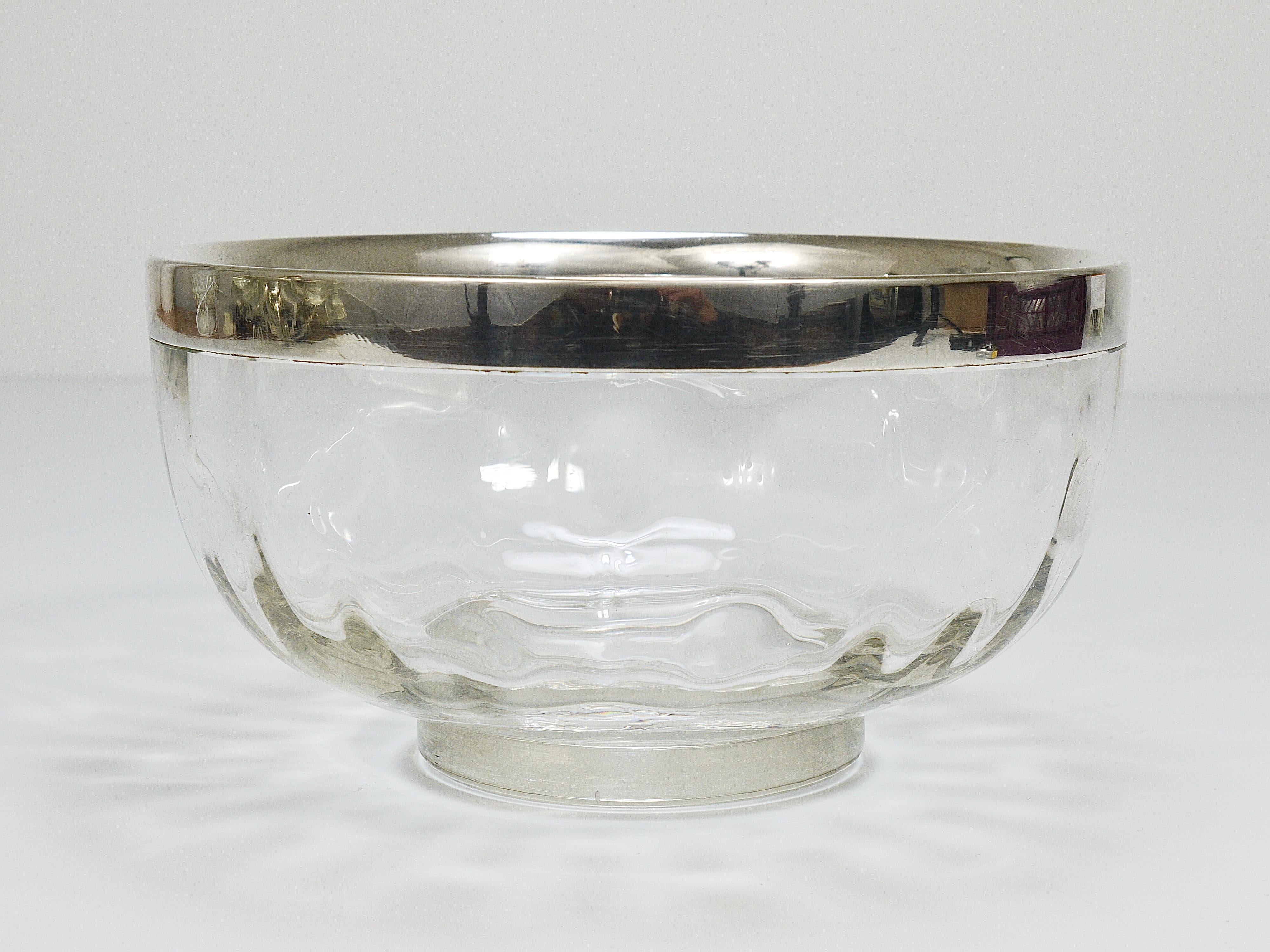 Silvered Koloman Moser Art Nouveau Meteor Bowl With Silver Rim, Bakalowits Vienna, 1900s For Sale