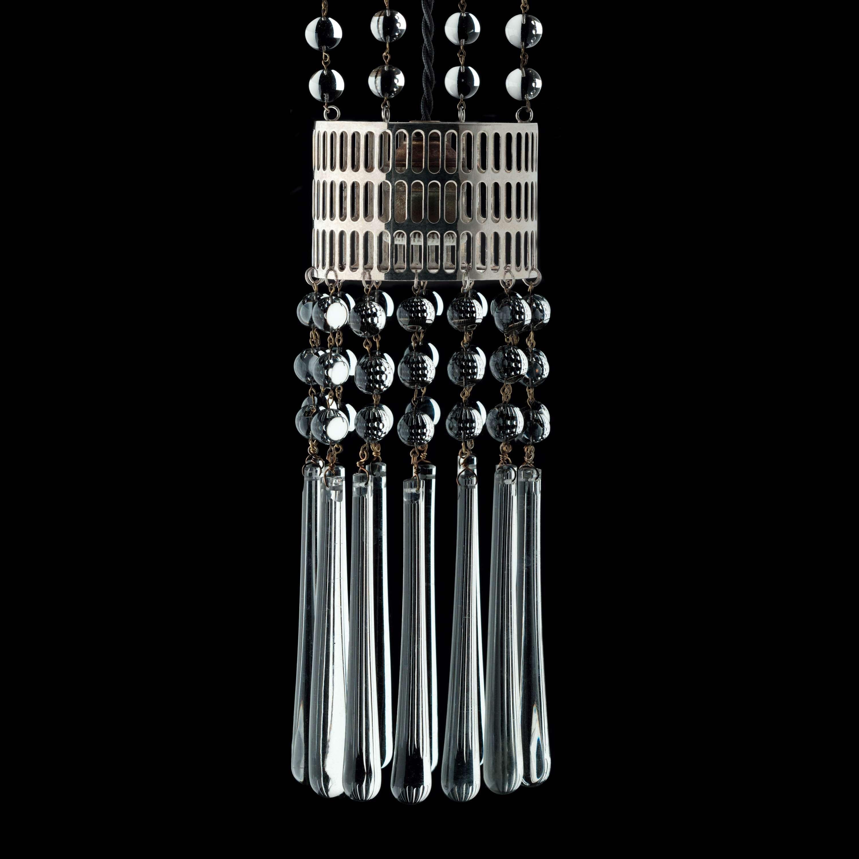 Austrian Koloman Moser Crystal Glass and Brass Jugendstil Ceiling Lamp, Re-Edition For Sale