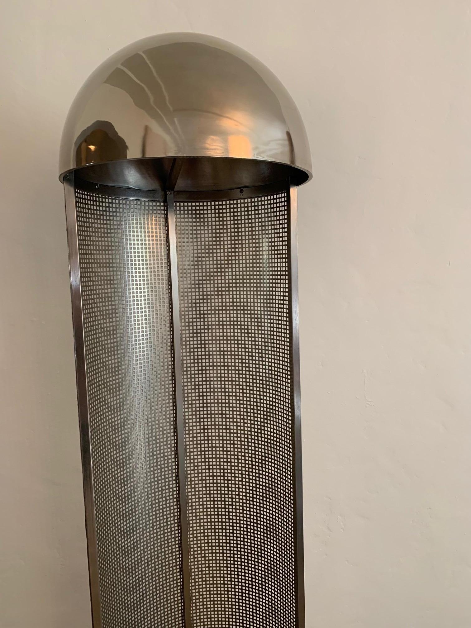 Original design from the early period of the Wiener Werkstatte, circa 1903. This is a later reissue, circa 1980. Nickel finish. Dome over two medium base sockets. Perforated sheet metal creates nice play of light and shadow.