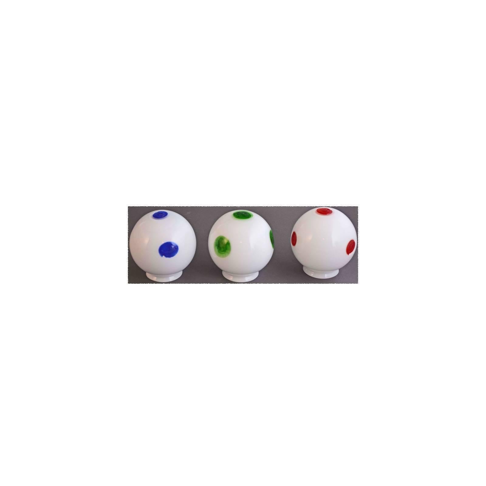Ceiling light with four opaline glass bulbs, total drop custom-made. Josef Hoffmann and Koloman Moser were using these designs! Glasses with coloured spots with an additional charge of 10%.
 Lenght custom made! glass: 14 cm. 
All components