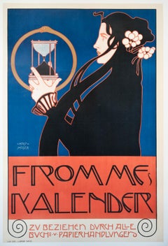 Used Fromme's Kalender Art Nouveau Lithograph Poster Koloman Moser Vienna Secession