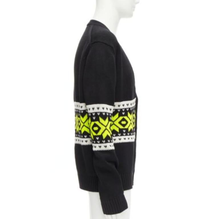 Men's KOLOR black yellow intarsia fair isle 100% cotton cardigan jacket JP5 XXL For Sale