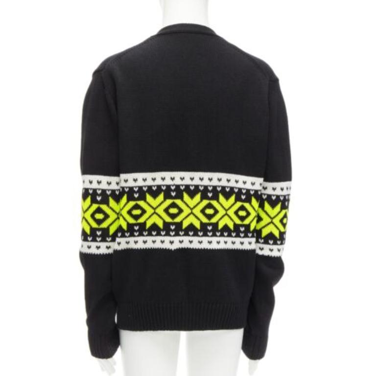 KOLOR black yellow intarsia fair isle 100% cotton cardigan jacket JP5 XXL For Sale 1