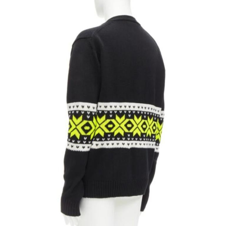 KOLOR black yellow intarsia fair isle 100% cotton cardigan jacket JP5 XXL For Sale 2