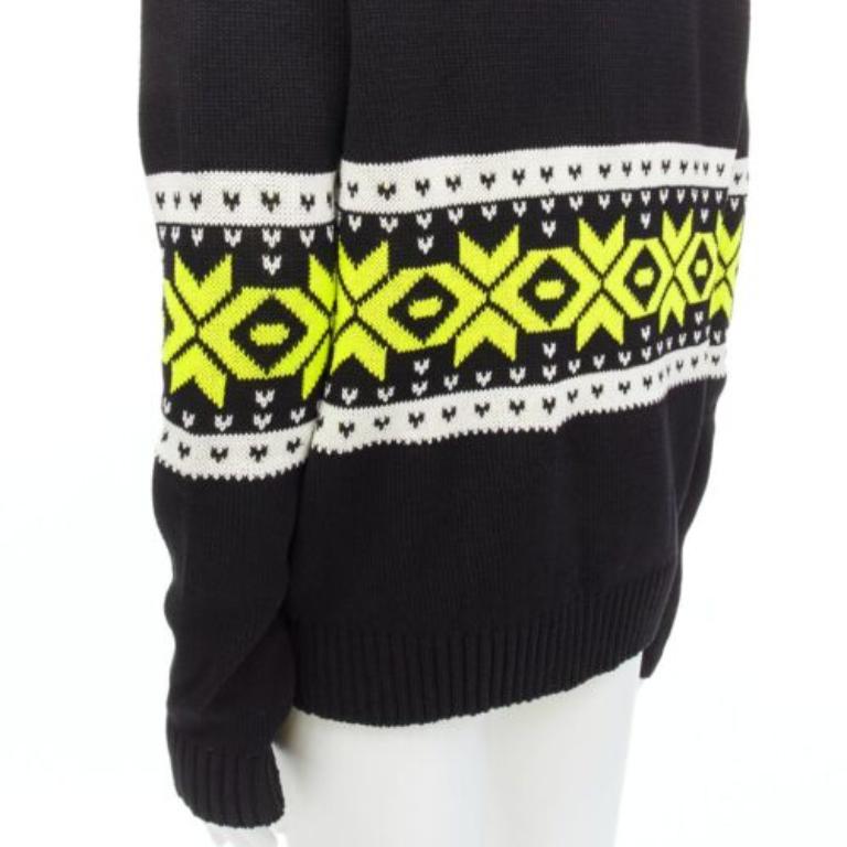 KOLOR black yellow intarsia fair isle 100% cotton cardigan jacket JP5 XXL For Sale 3