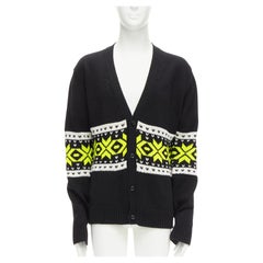 KOLOR black yellow intarsia fair isle 100% cotton cardigan jacket JP5 XXL