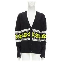 KOLOR black yellow intarsia fair isle 100% cotton cardigan jacket JP5 XXL