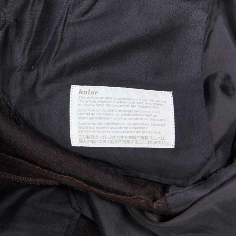 KOLOR dark brown navy blue duo-colour constructed panels tailored long coat JP3 For Sale 12
