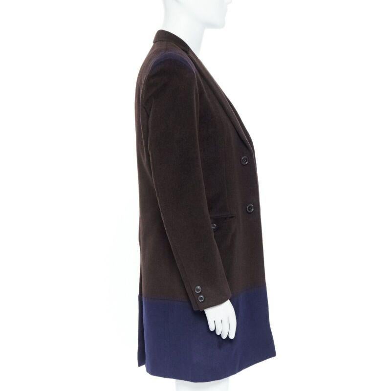 KOLOR dark brown navy blue duo-colour constructed panels tailored long coat JP3 For Sale 1