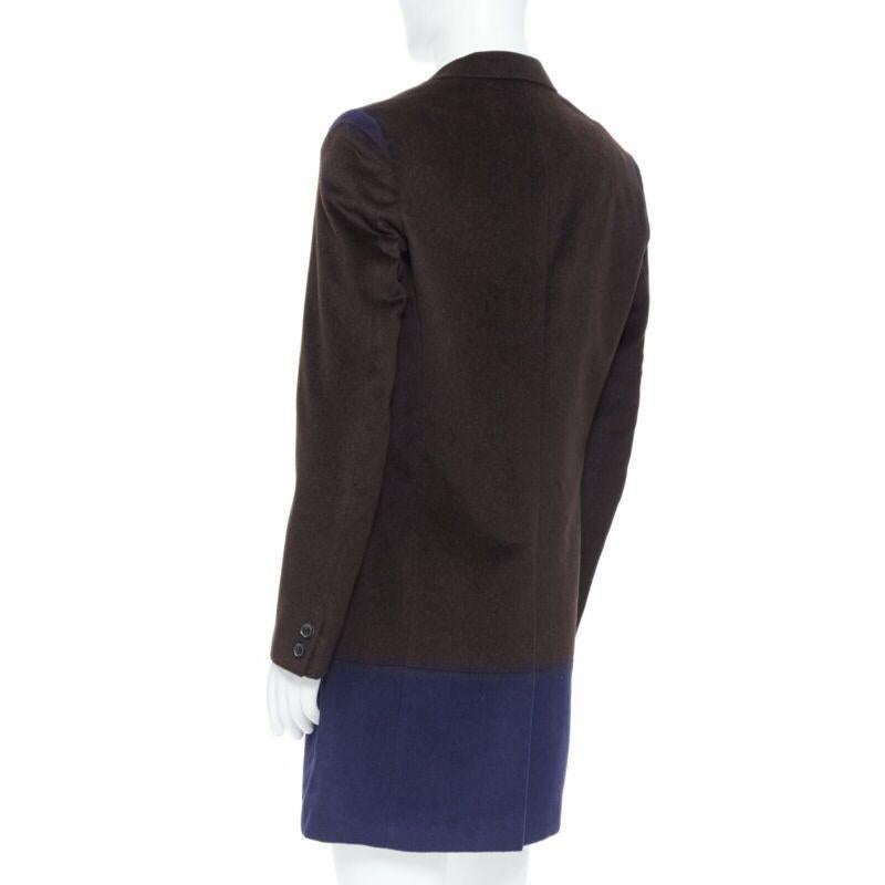 KOLOR dark brown navy blue duo-colour constructed panels tailored long coat JP3 For Sale 3