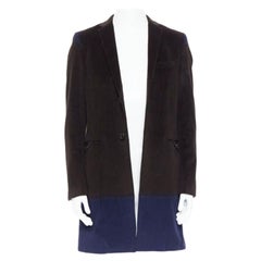 KOLOR dark brown navy blue duo-colour constructed panels tailored long coat JP3