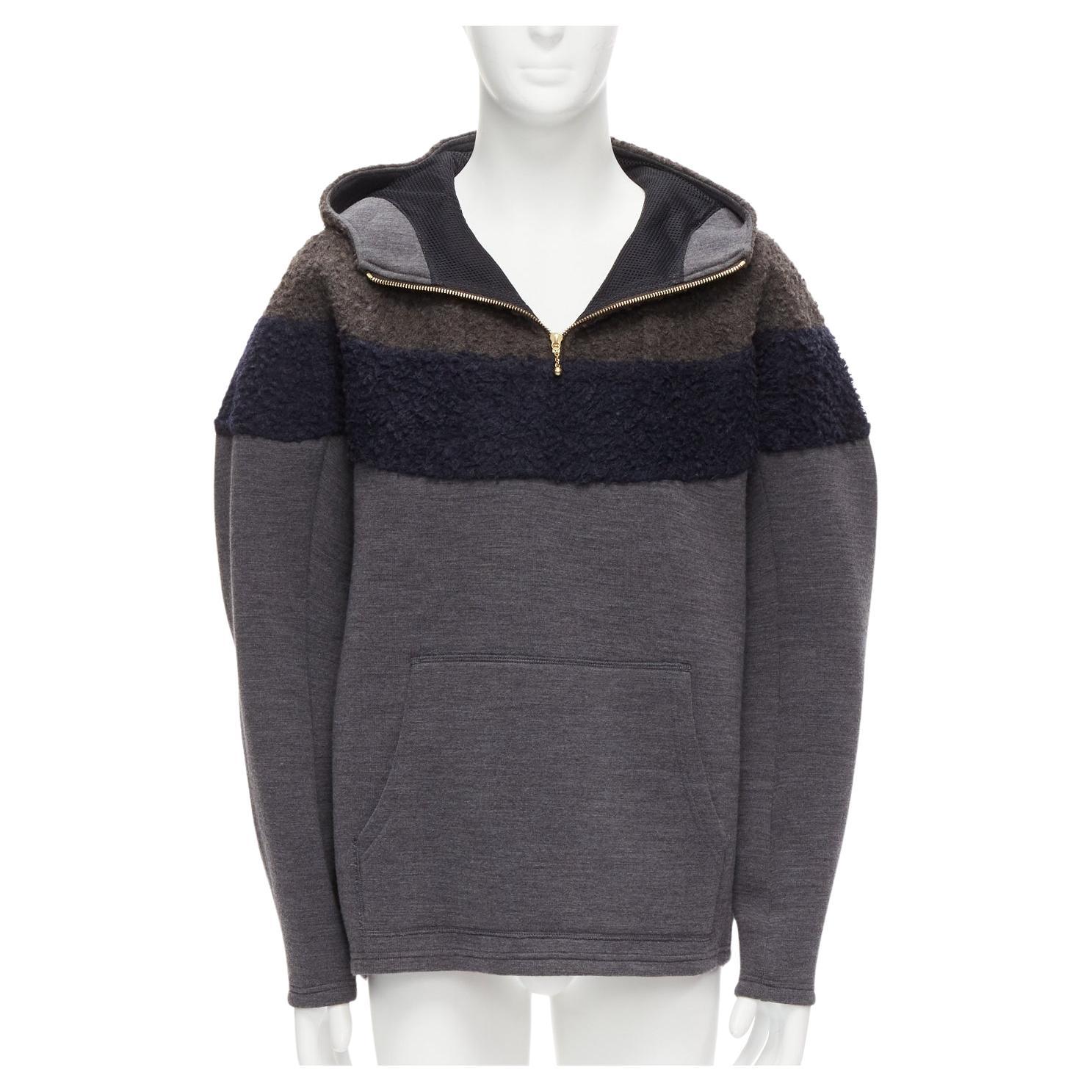 KOLOR gris marine laine mélangée colorblock dolman sleeve half zip hoodie JP5 XXL