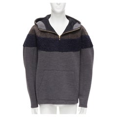 KOLOR grey navy wool blend colorblock dolman sleeve half zip hoodie JP5 XXL