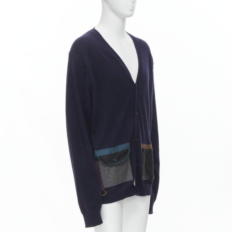 Noir KOLOR - Japon - Bleu marine  Cardigan JP5 XXL à poches techniques en maille de laine mélangée en vente
