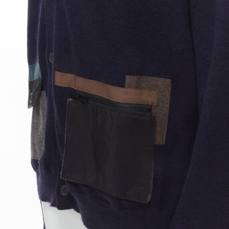 KOLOR - Japon - Bleu marine  Cardigan JP5 XXL à poches techniques en maille de laine mélangée en vente 2