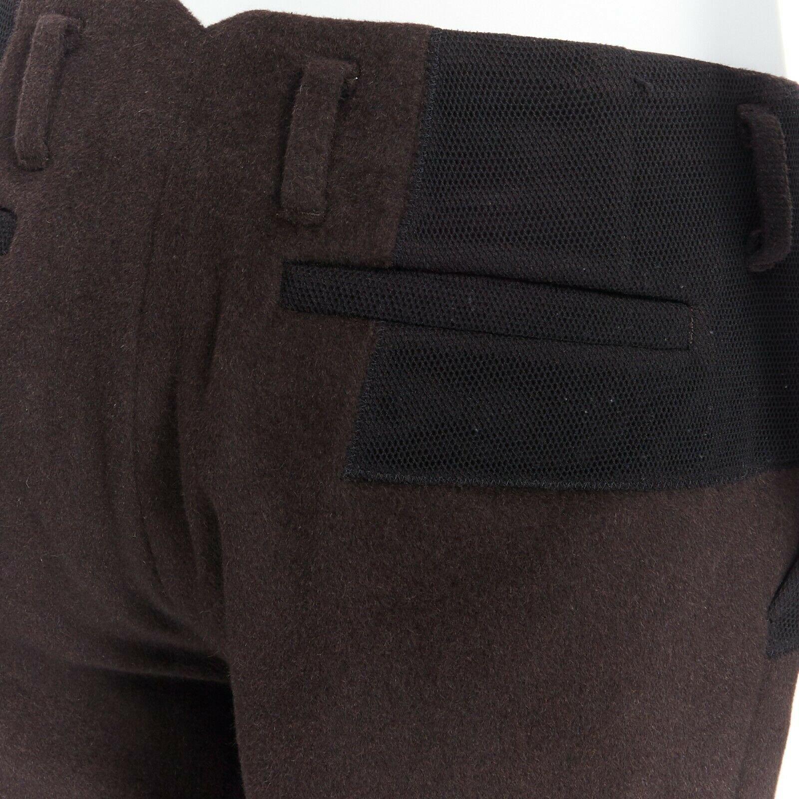 KOLOR men's dark brown mohair black mesh panels straight legged trousers pants For Sale 2