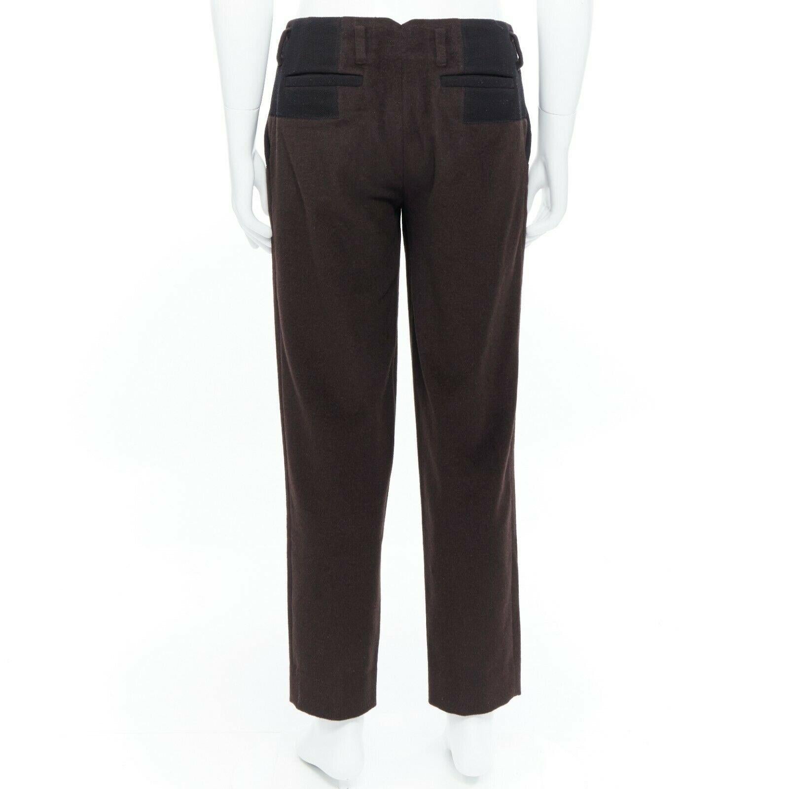 Black KOLOR men's dark brown mohair black mesh panels straight legged trousers pants For Sale
