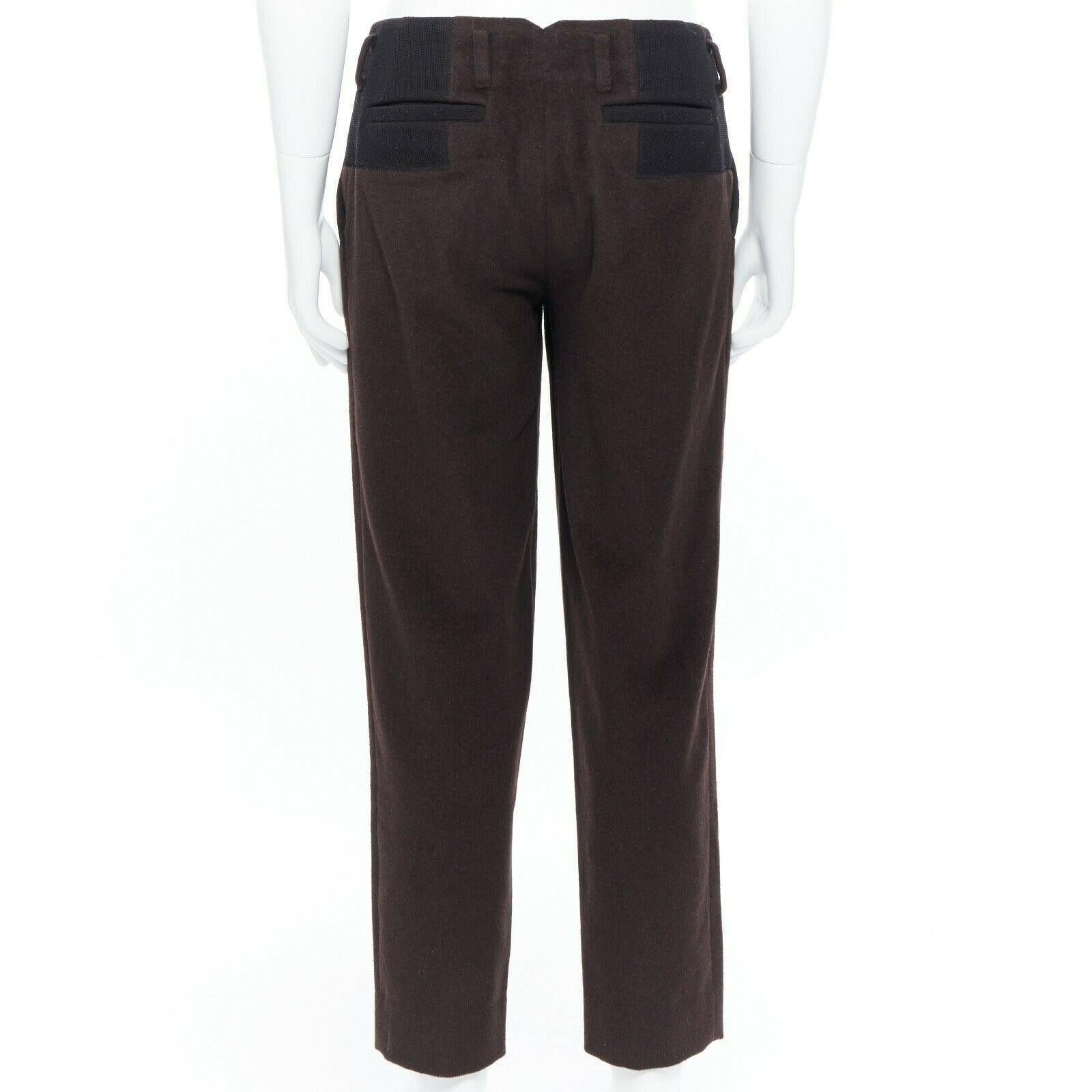 KOLOR men's dark brown mohair black mesh panels straight legged trousers pants In Good Condition For Sale In Hong Kong, NT