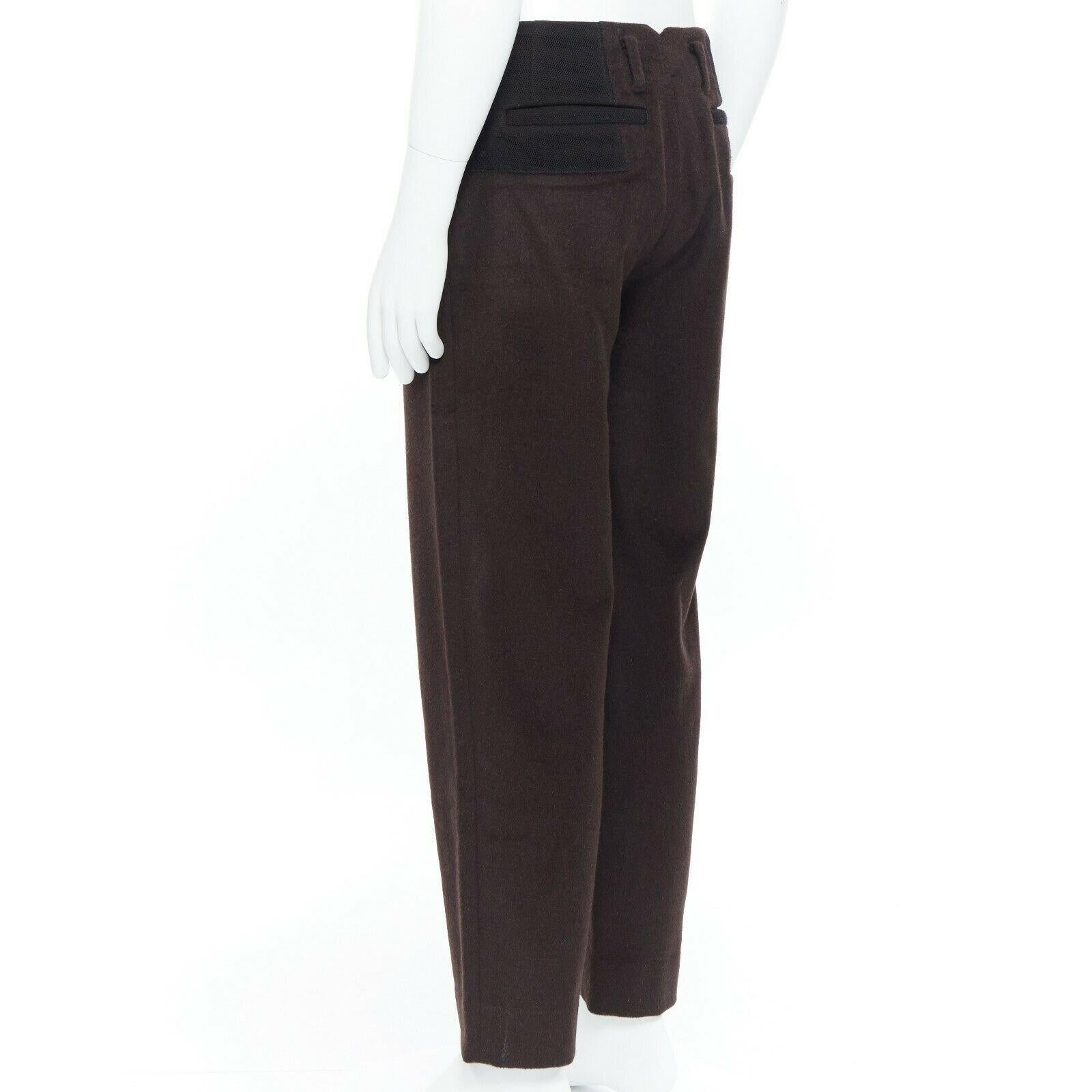 Women's KOLOR men's dark brown mohair black mesh panels straight legged trousers pants For Sale