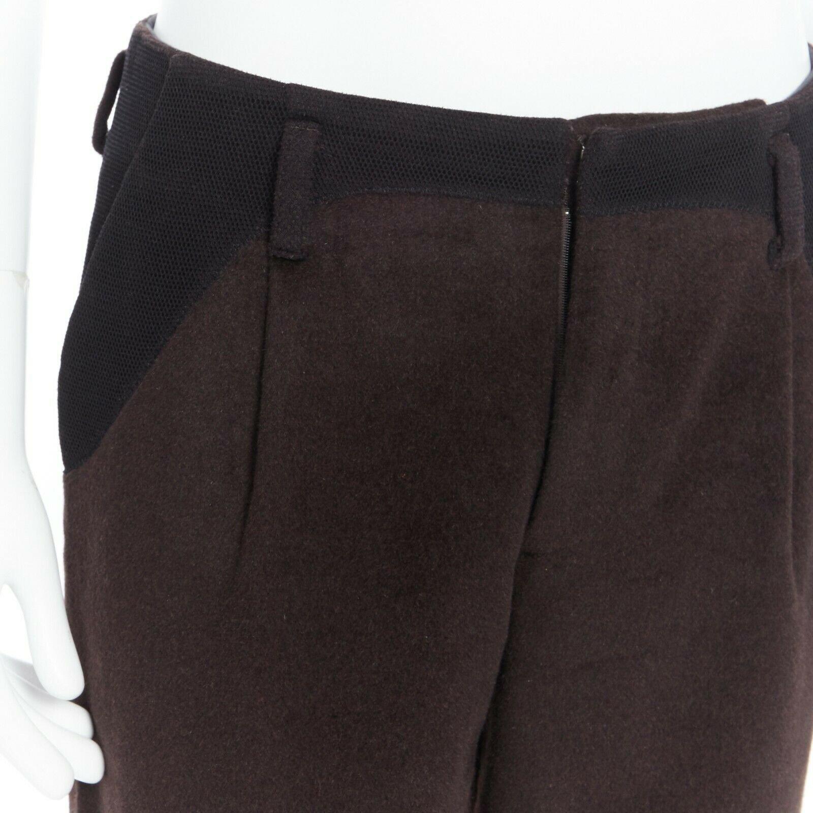 KOLOR men's dark brown mohair black mesh panels straight legged trousers pants For Sale 1
