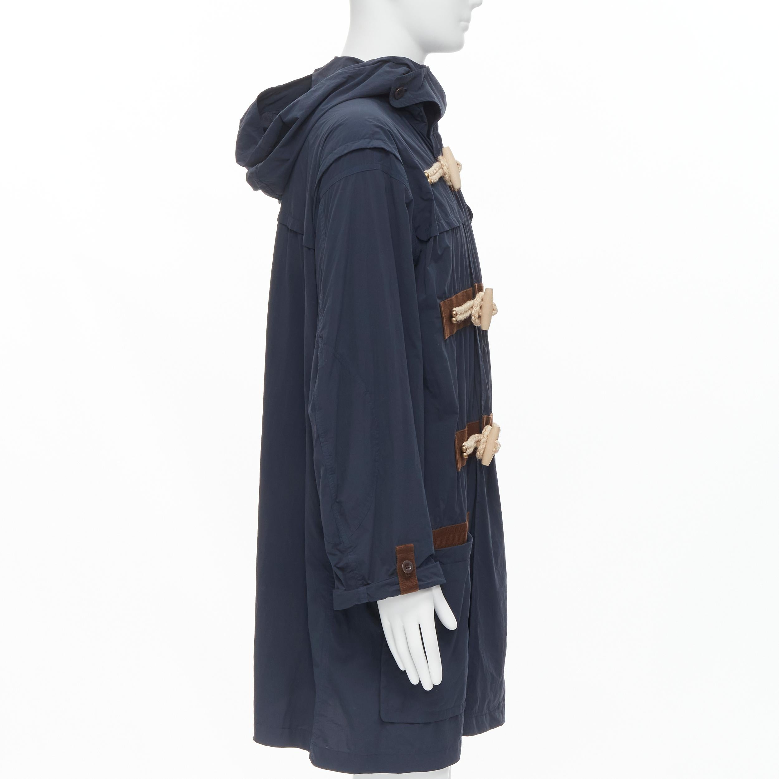 Black KOLOR navy blue rope wood toggle button anorak parka jacket JP2 M For Sale
