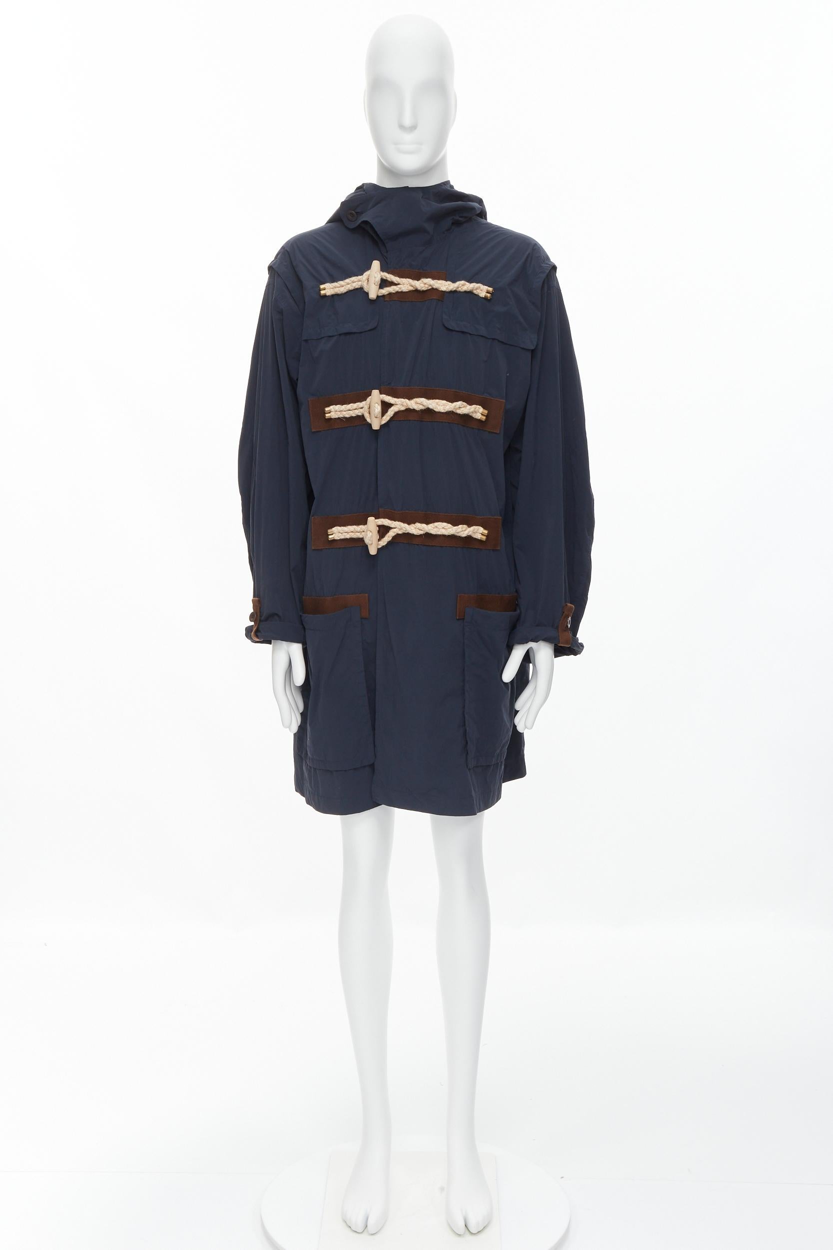 KOLOR navy blue rope wood toggle button anorak parka jacket JP2 M For Sale 4