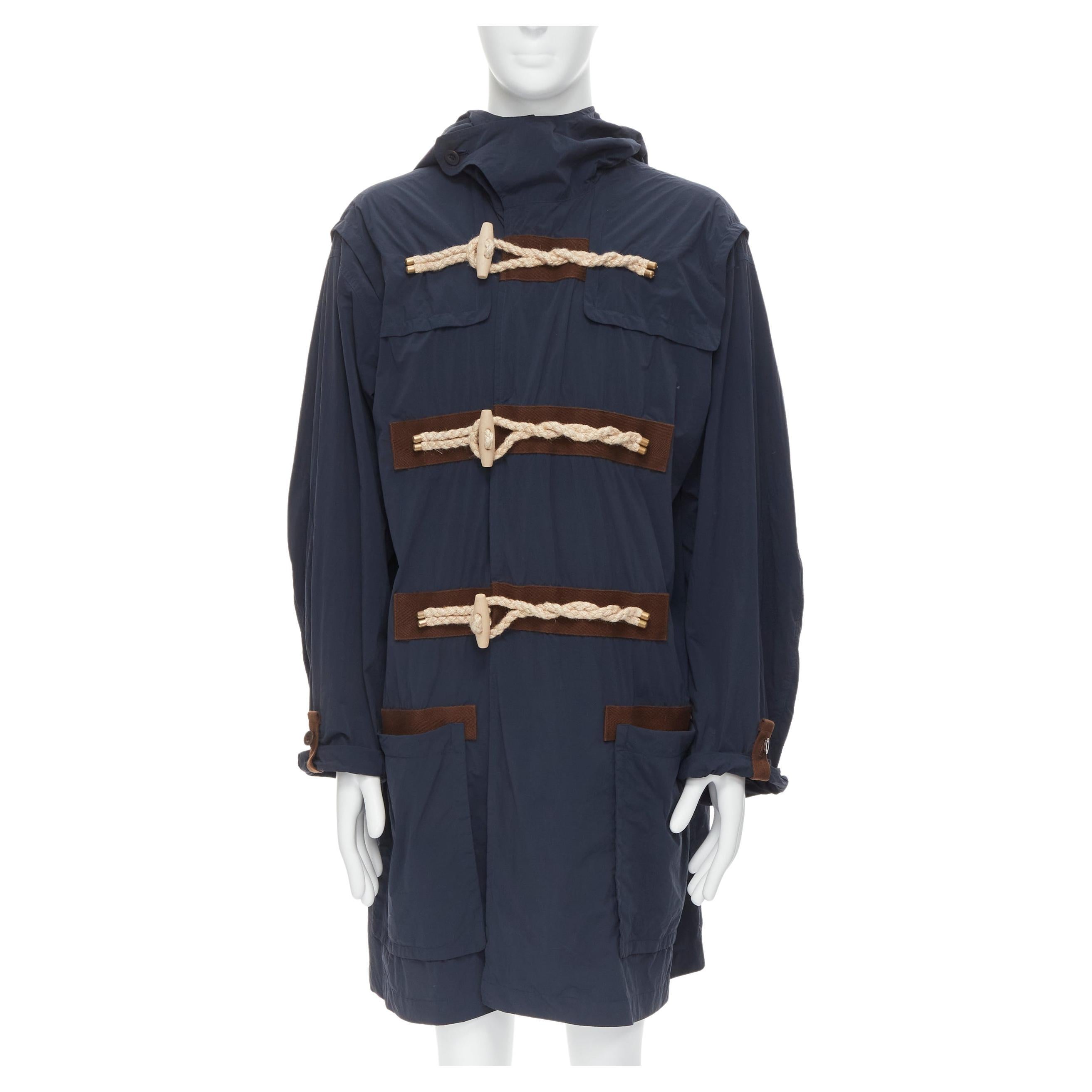 KOLOR navy blue rope wood toggle button anorak parka jacket JP2 M For Sale